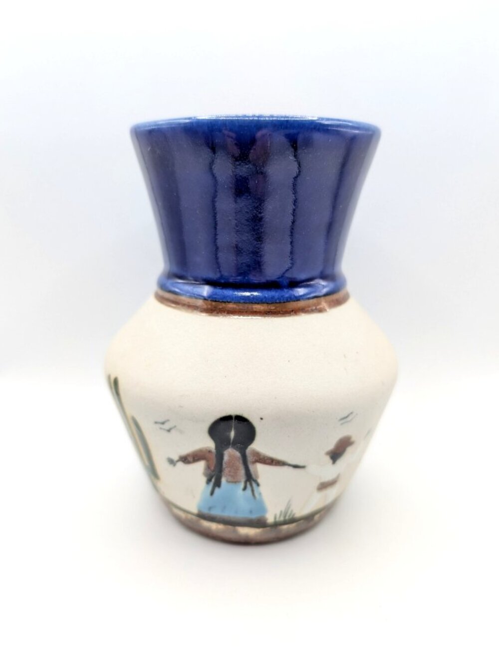 Mexico Folk Art Pottery Vase Hand Painted 5.5 x 4.5" Signed VGC